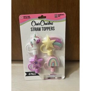 Char Charms 4 Pack Straw Toppers UNICORN, RAINBOW, STAR New